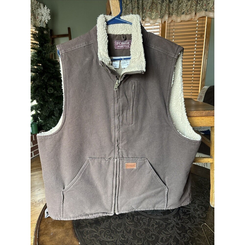 Forge Vest Mens X-Large Brown Canvas Sherpa Lined Full Zip Ranch Work Wear